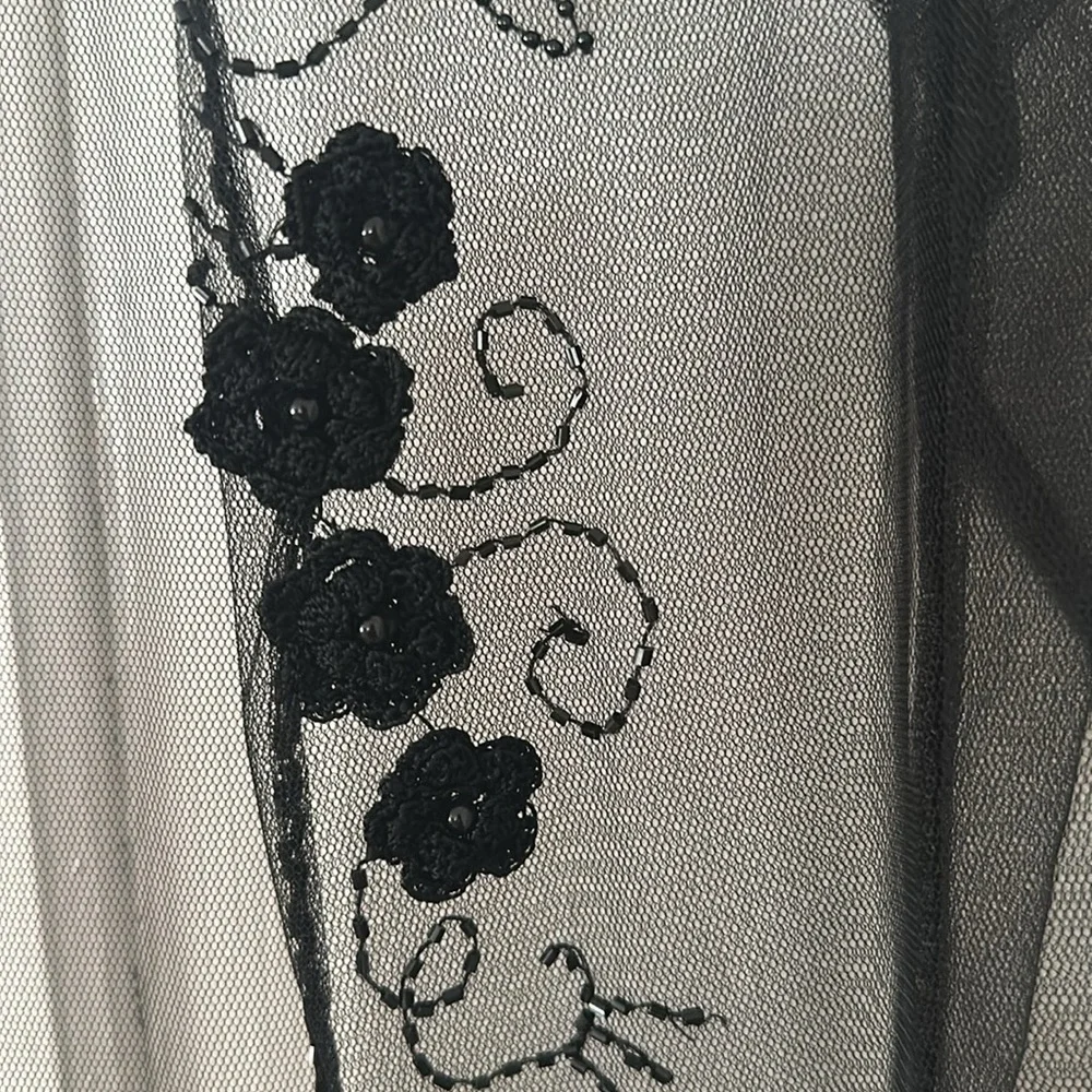 Vintage Y2K Sheer Black Beaded Rosette Bed Jacket Medium NWT - Picture 8 of 8